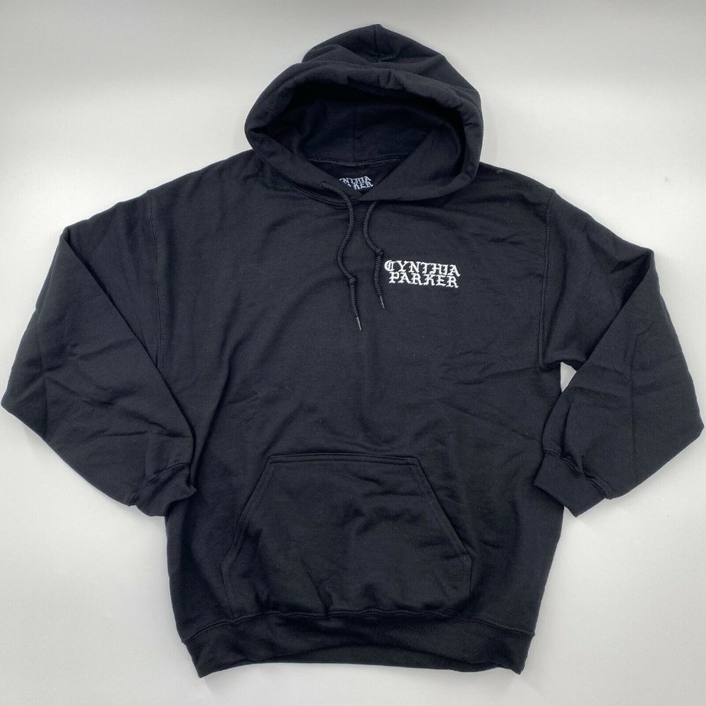 Cynthia Parker Tiktok Hoodie Sweatshirt Size M Black Angel Graphic Lip-Sync